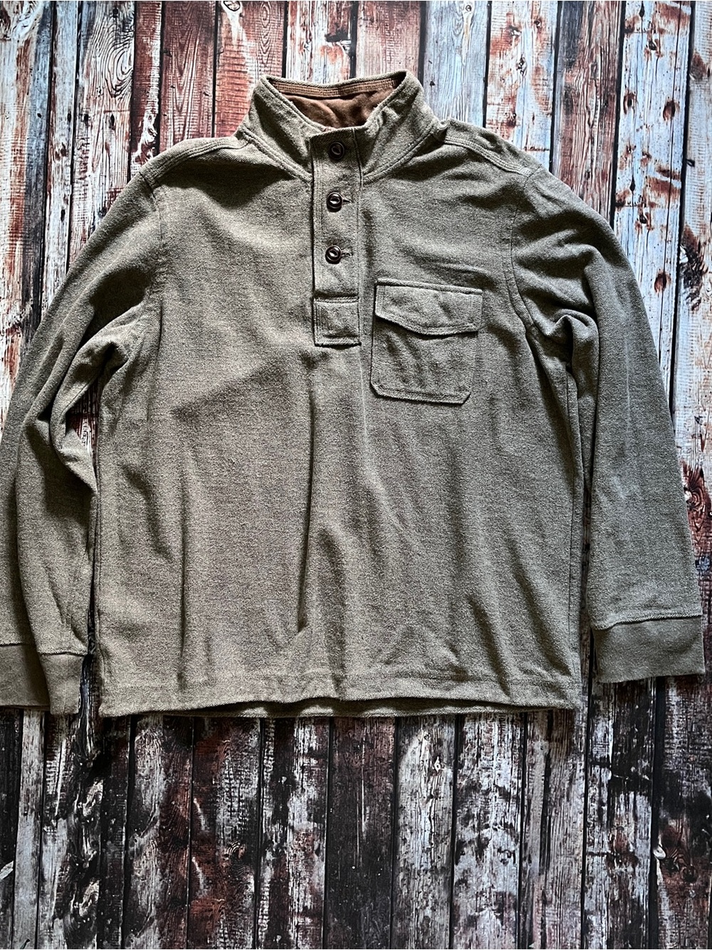Men's Olive Green Henley Long Sleeve Button Pullover Top